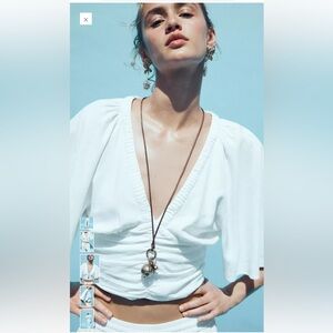 Zara Linen Blend Blouse with Ruffle Sleeves NWT Med